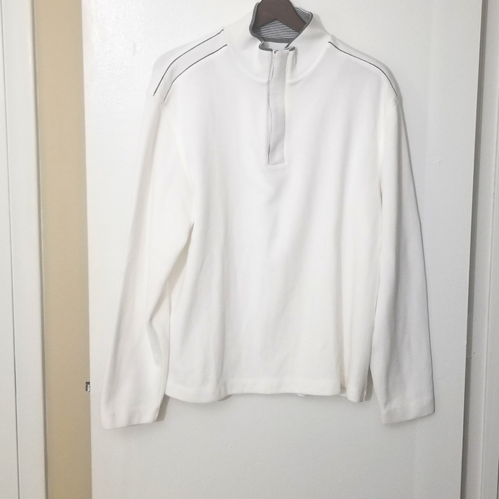 White Vertical Robert Comstock Quarter-zip Pullover Sweater, Large